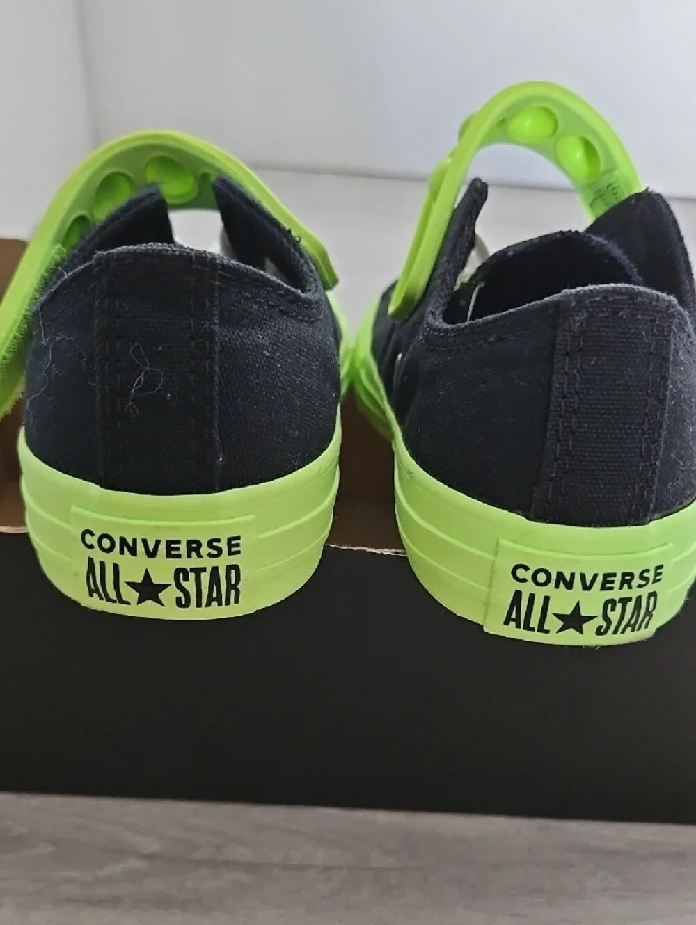 Converse Kids Low Top Sneakers - Black with Neon Green Accents